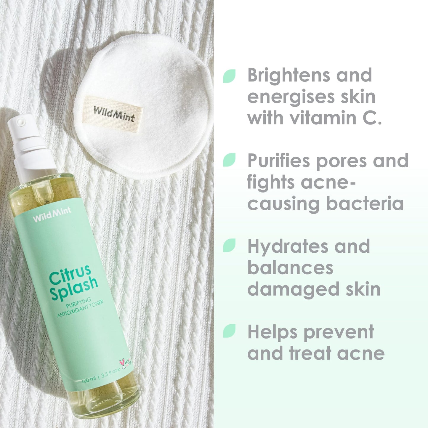 WildMint Citrus Splash Natural Face Toner | Brightening Toner for Sensitive, Mature & Damaged Skin | Vitamin C for Dark Spots & Acne Prone Skin | UK Made Vegan & Cruelty-Free Skincare | 100ml