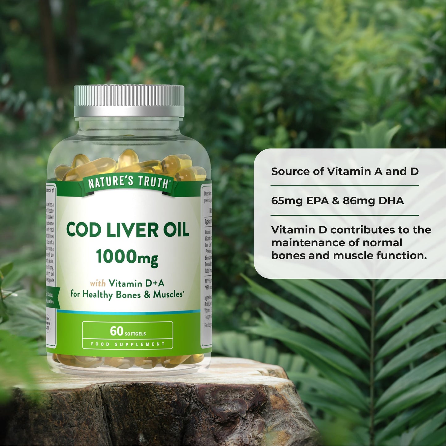 Nature's Truth Cod Liver Oil 1000mg - 60 Softgels - with Vitamin D & A
