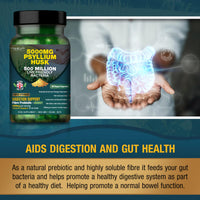 Fibre Supplement 5000mg Psyllium Husk with 500 Million Multi-Strain Probiotic - High Strength - Natural Soluble Fiber Supplement Plantago Ovata Seeds 2 Month Supply Psyllium Husks Capsules Vegan, UK