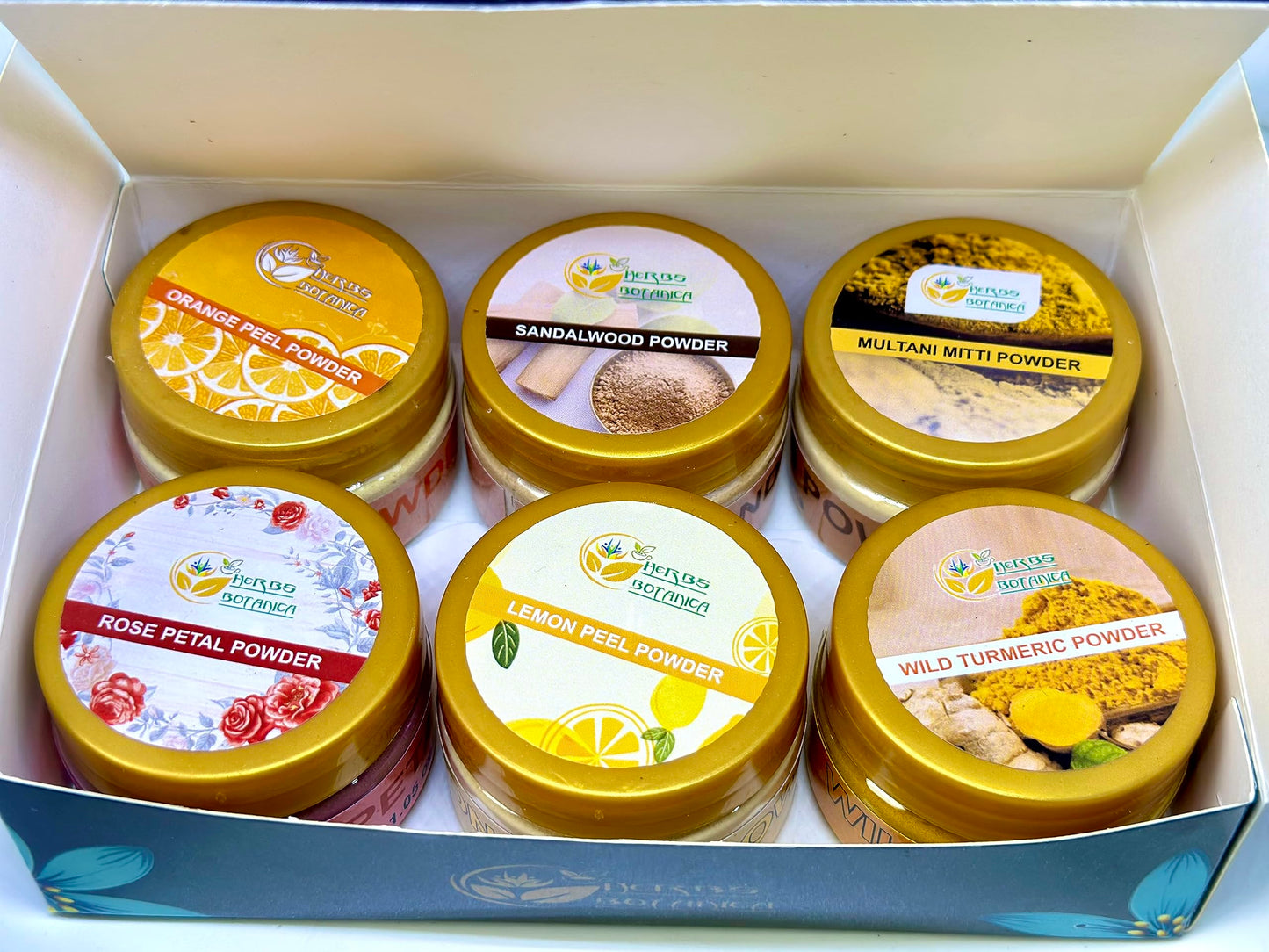 Herbs Botanica Natural Skin Care Sampler | Sandalwood,Orange Peel,Lemon Peel, Rose Petals,Wild Turmeric, Multanni Mitti Powder 1 oz Each Pak