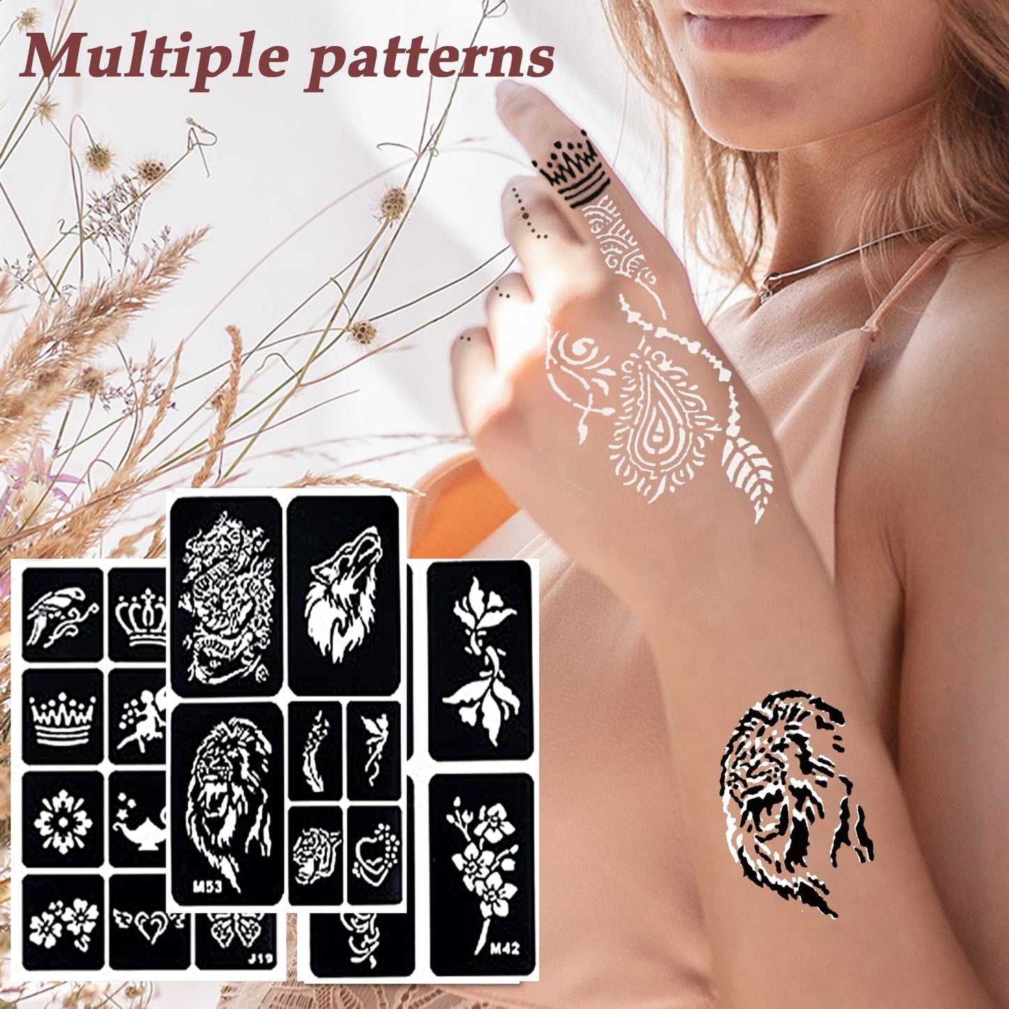 SHEBEEDO Tattoo Stencils kit,14 Sheets of Temporary Tattoos for Women,Indian and Arabian Temporary Tattoos for Finger Hands Body Painting,Realistic Semi - Permanent Fake Tattoos