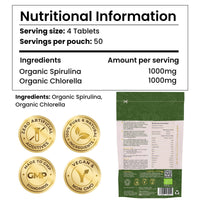 Organic Spirulina & Chlorella 400 Easy to Swallow Tablets - Natural Vitamins & Minerals - Broken Cell Wall, Pure 2000mg Daily Dose Supplement by Inner Vitality