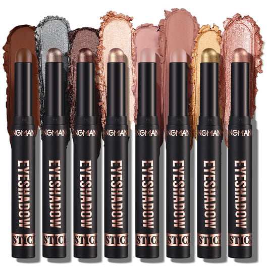LANGMANNI 8Pcs Eyeshadow Stick Gift Set,Soft Smooth Cream With Matte Earth & Metal Colors, Waterproof & Long-Lasting, Beauty & Personal Care Eye Shadow Stick For Daily Makeup & Special Occasions (#B)
