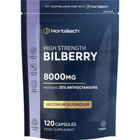 Horbäach Bilberry Extract 8,000mg | High Strength 25% Anthocyanidins | 120 Vegan Capsules | Vaccinium Uliginosum | Resealable & Recyclable Pouch | Horbaach
