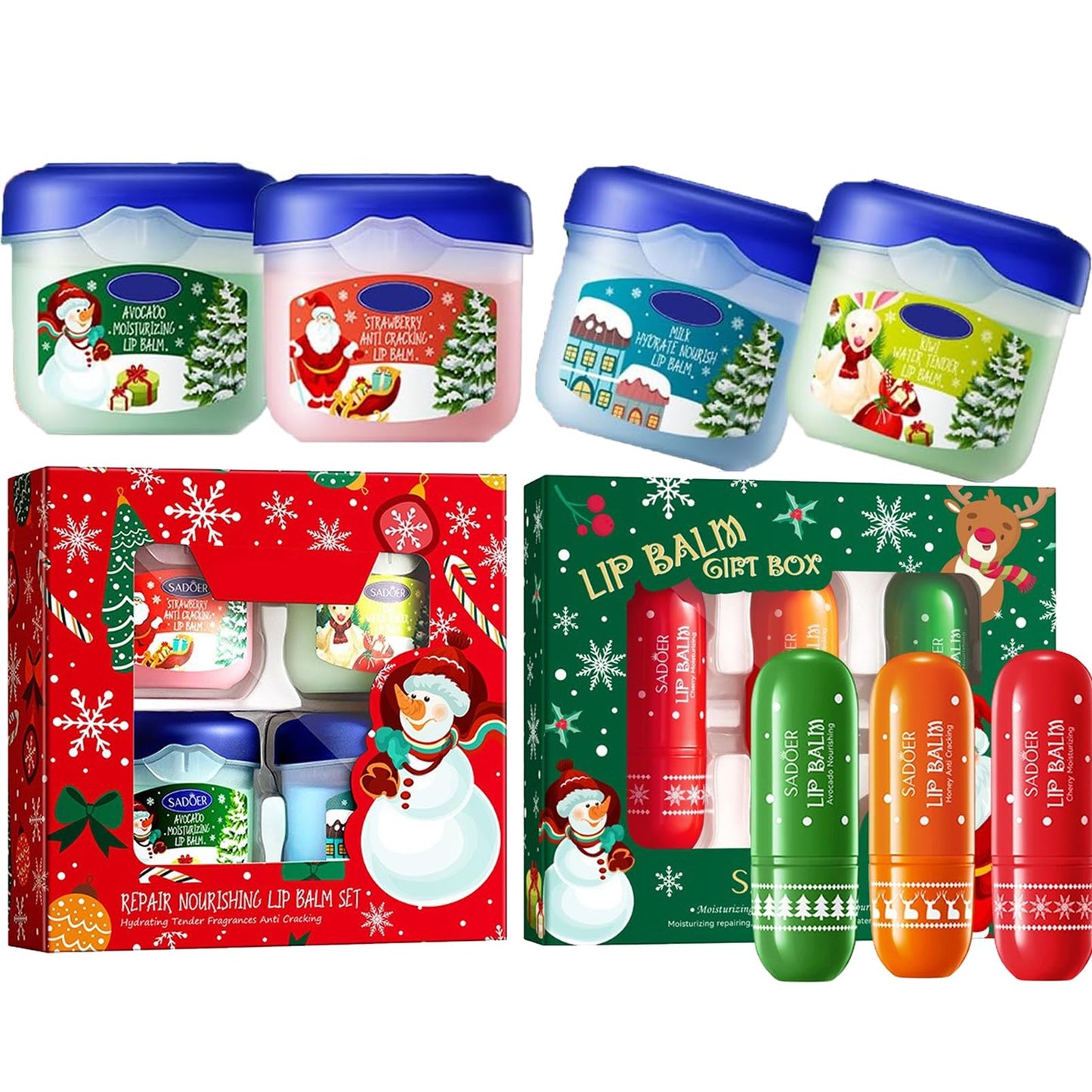 SHEBEEDO Christmas Lip Balm Set,Mini Lip Sleeping Mask Set+Lip Balm Set,Day And Night Repair For Chapped Cracked Dry Lips,Moisturizing Lip Mask Multipack,Natural Bright,Reduce Lip Lines&Wrinkle,Gifts For Women