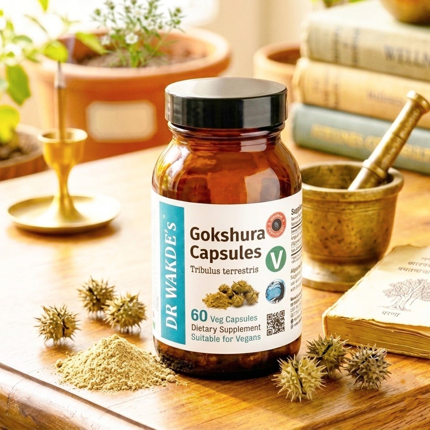 DR WAKDE's DR WAKDE'S Gokshura Capsules (Tribulus terrestris) - 60 Veg Caps | 100% Pure, All-Natural | Vegan, Plant-Based, Supports Vitality and Urinary Health