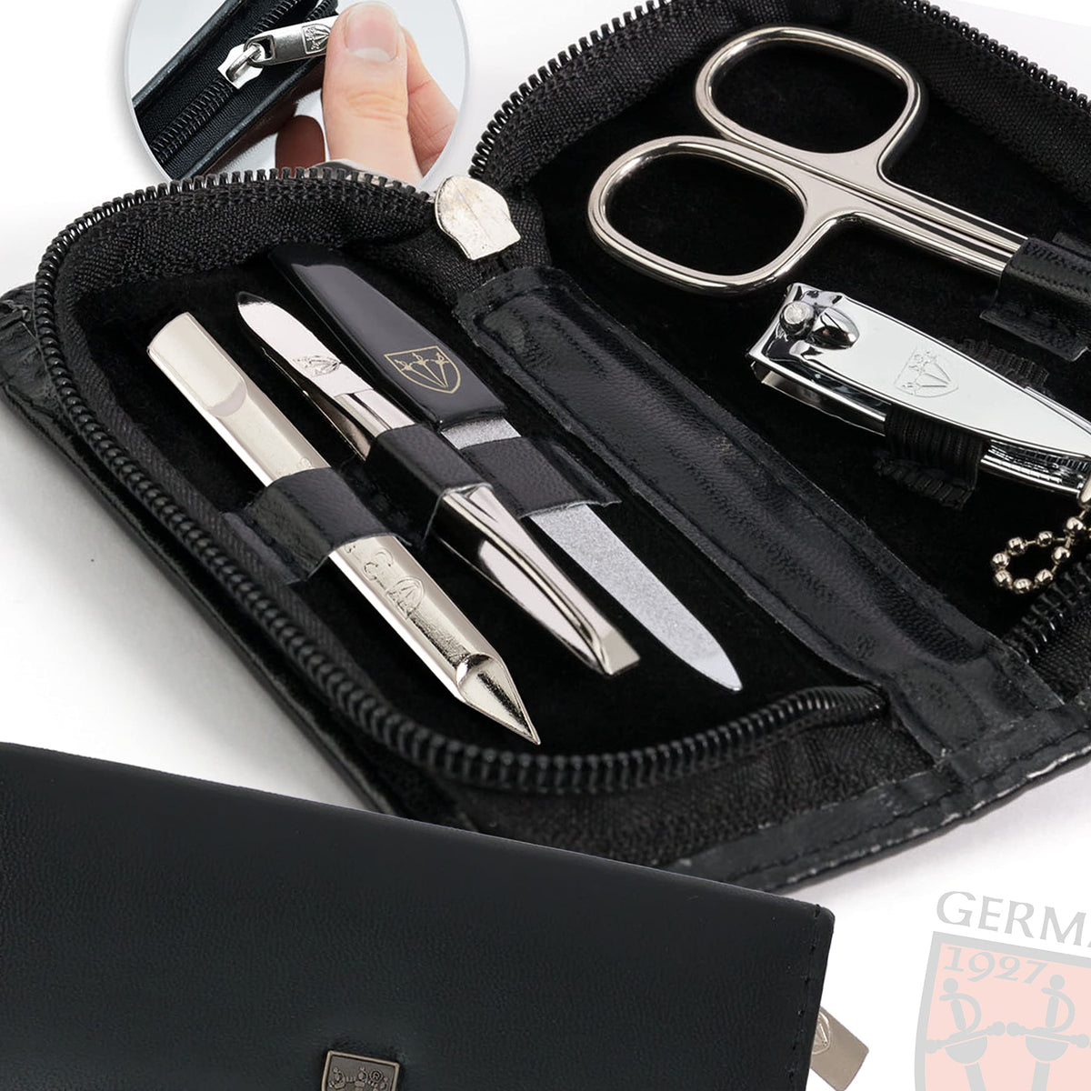 3 Swords Germany - brand quality 5 piece manicure pedicure grooming kit set for professional finger & toe nail care scissors clipper fashion leather case in gift box, Made by 3 Swords (521217)