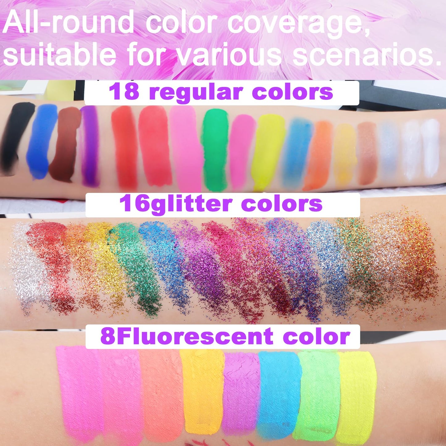 Zefphxs Face Painting Kit, 42 Colors Body Paint With 10 Pcs Brushes, Safe & Non-Toxic Washable for Children Adults Halloween Christmas Party