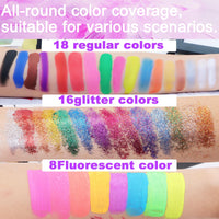 Zefphxs Face Painting Kit, 42 Colors Body Paint With 10 Pcs Brushes, Safe & Non-Toxic Washable for Children Adults Halloween Christmas Party
