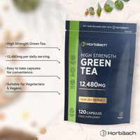 Horbäach Green Tea Capsules 12,480mg | High Strength Green Tea Extract | Contains Polyphenols | 120 Powder Capsules | Vegan | by Horbaach