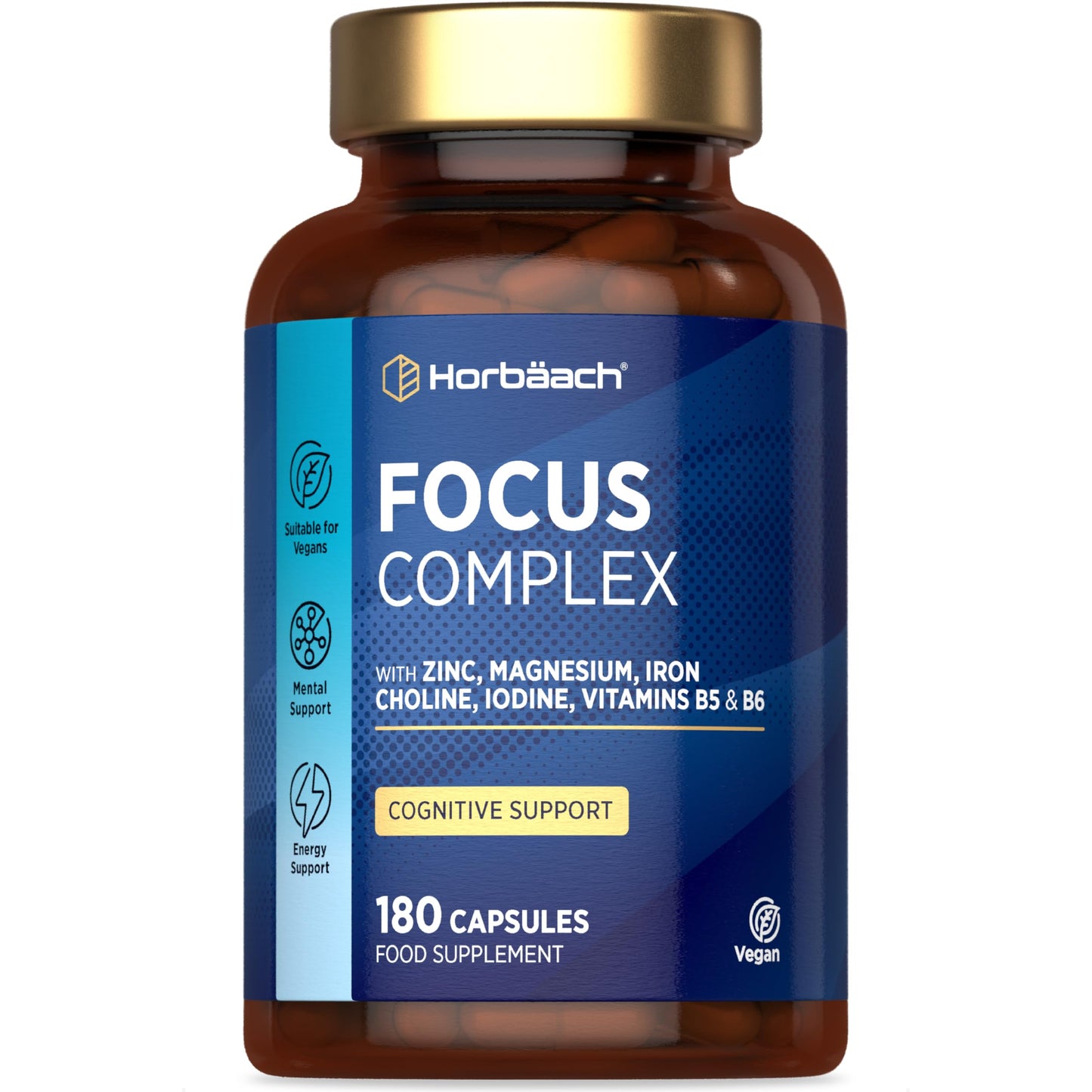 Horbäach Nootropic Brain Supplements | 180 Vegan Capsules | Cognitive Complex Enhancer for Energy, Focus & Mental Performance | by Horbaach