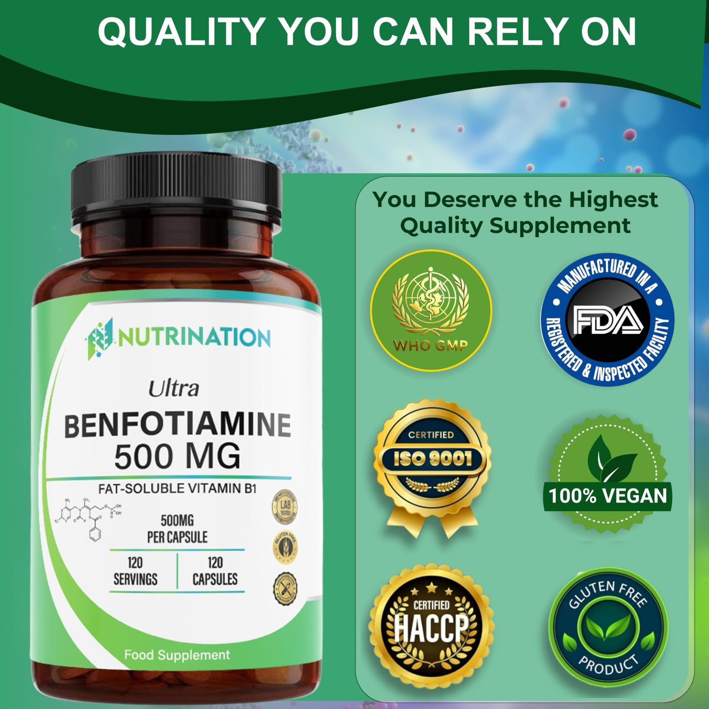 Benfotiamine 500mg x 120 Capsule | 4 Months Supply | Fat Soluble Vitamin B1 (Thiamine) for Nerve Health & Cognitive Enhancement | Vegan, Non-GMO & Gluten Free | Zero Additives | Third Party Lab Tested
