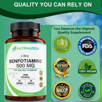Benfotiamine 500mg x 120 Capsule | 4 Months Supply | Fat Soluble Vitamin B1 (Thiamine) for Nerve Health & Cognitive Enhancement | Vegan, Non-GMO & Gluten Free | Zero Additives | Third Party Lab Tested