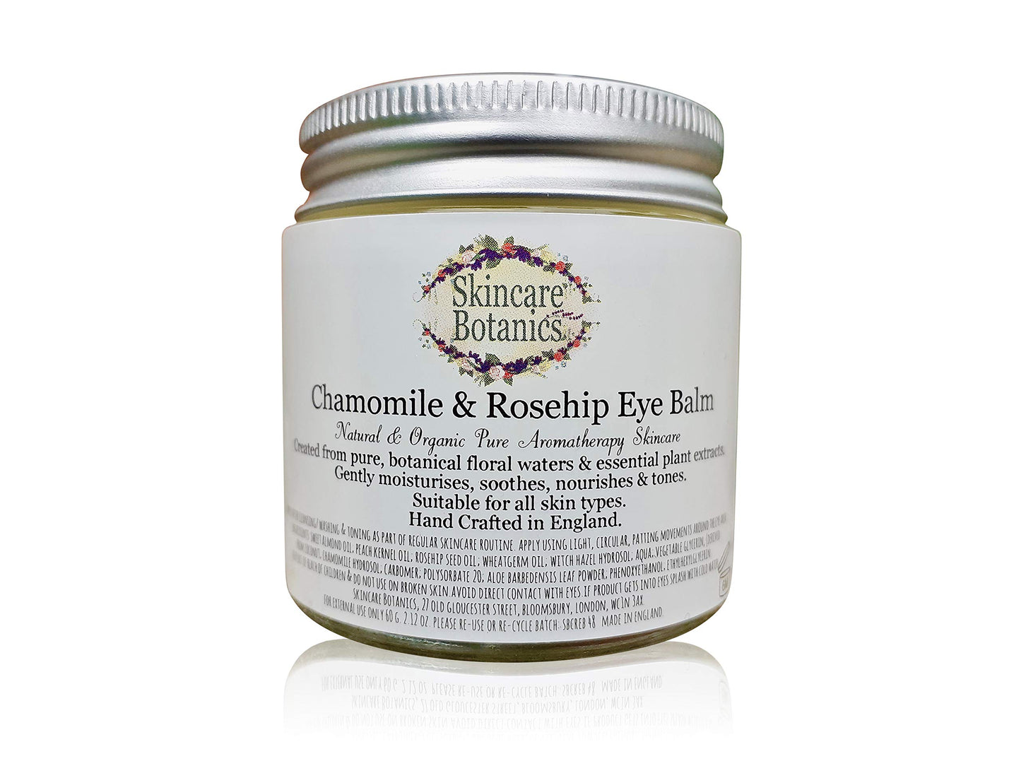 Skincare Botanics Organic & Natural Rosehip & Chamomile Eye Balm | Pure Plant Botanicals & Essential Skin Oils | Large 60 g. Glass Jar | Made in U.K.