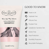 Percy & Reed Volumising Shampoo 50ml, Hair Thickening Shampoo for Fine Hair, Weightless Cleanse, Helps Strengthen, Heat Humidity Pollution Protection, Turn Up The Volume Collection