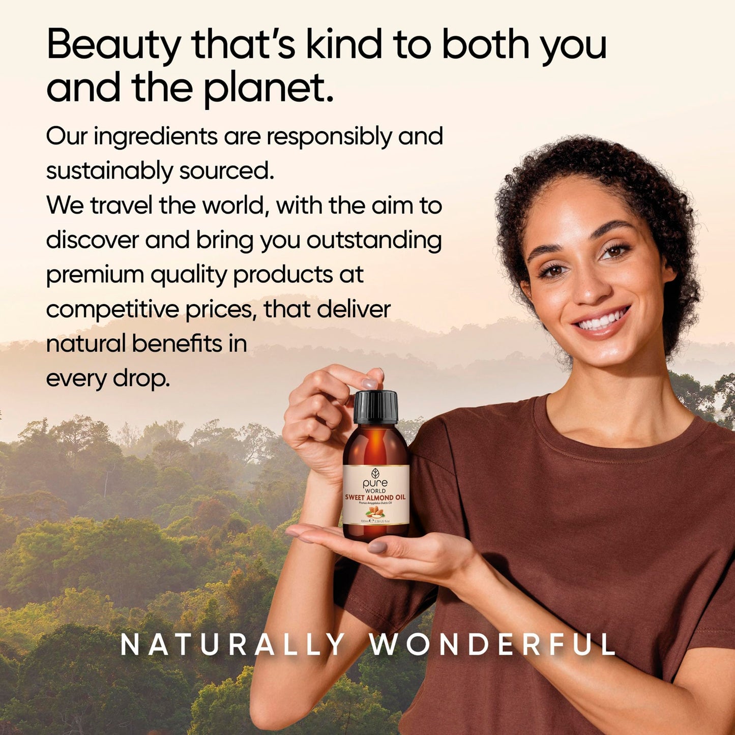 Pure World Premium Sweet Almond Oil 100ml – 100% Natural, Cold-Pressed & Undiluted | Massage & Body Moisturiser for Skin & Hair | Vegan, Edible