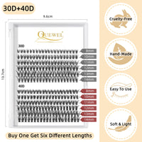 QUEWEL Cluster Lashes 240Pcs - Individual & Cluster Lashes 0.07C Curl 30D+40D Mix8-14mm for Natural Look DIY Eyelash Extensions
