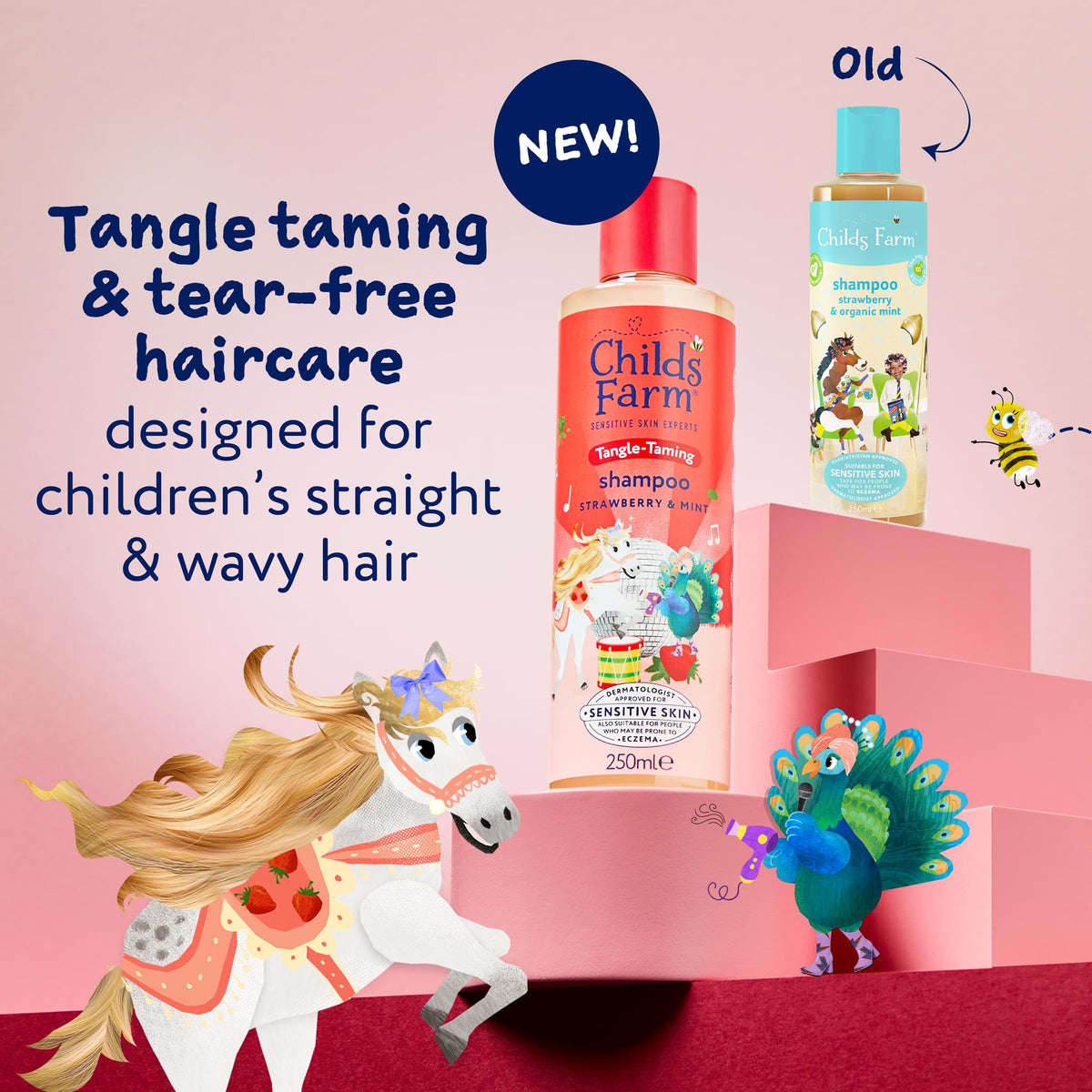 Childs Farm Tangle Taming Shampoo, Straight or Wavy Hair, Gentle and Tear Free, Strawberry and Mint, Kids, Baby, 250ml