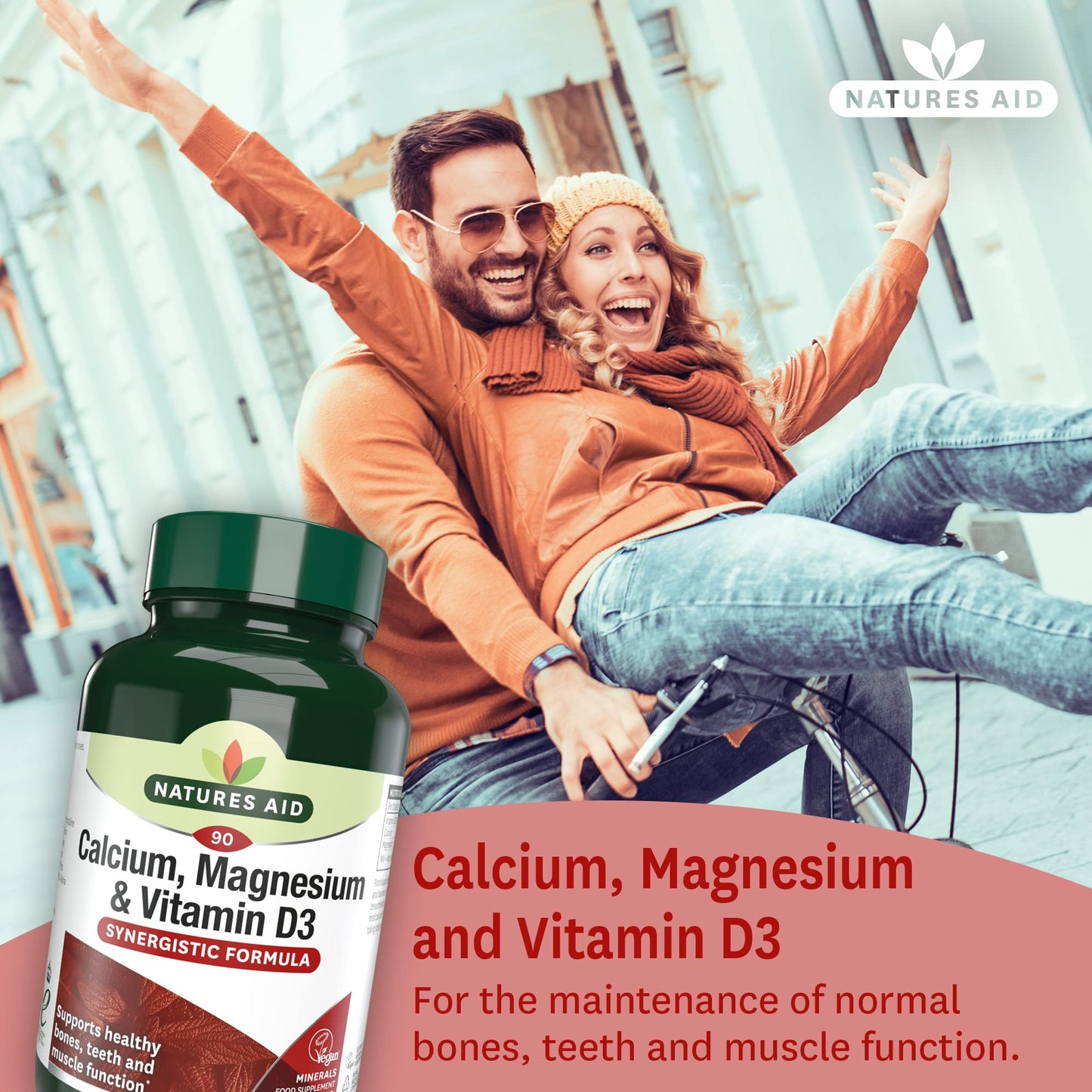 Natures Aid Calcium Magnesium and D3, Helps Maintain Normal Bones, Teeth and Muscle Function, Vegan, 90 Tablets