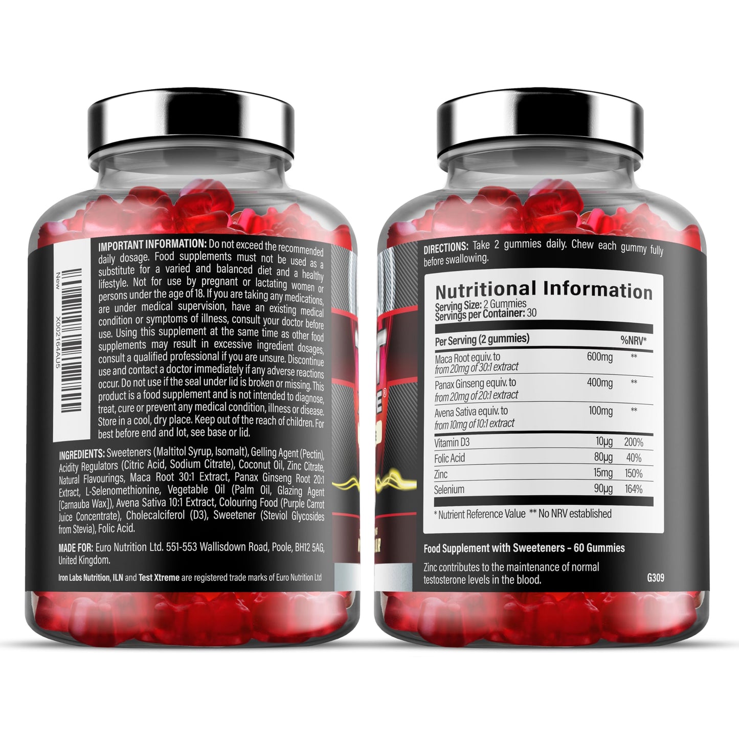 Iron Labs Nutrition Test Xtreme Gummies for Men (120 Gummies - 2 Month Course) - High Strength Booster for Men - Mixed Berry Flavour - Features Maca, Ginseng, Zinc and Selenium - Sugar Free & Vegan Suitable