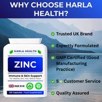 Harla Health Zinc 15mg | Immune System, Skin, Hair, Nails & Vision Support | High Strength Zinc Citrate | 120 Vegan Capsules | Made in UK GMP Certified