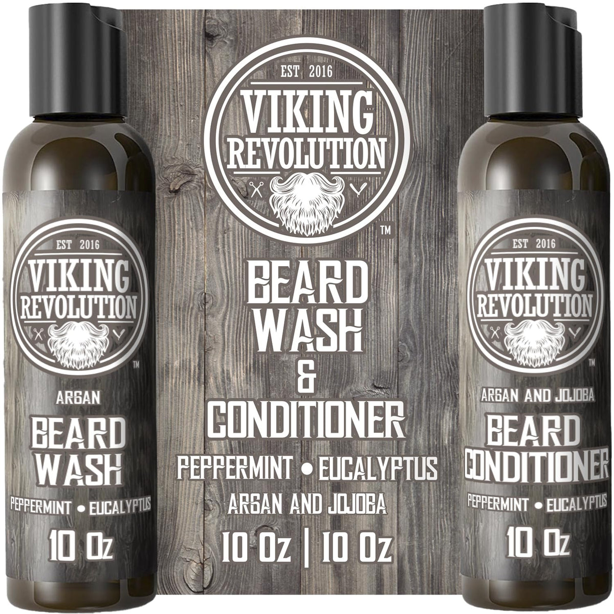 VIKING REVOLUTION Viking Revolution - Beard Shampoo And Conditioner - Natural Beard Wash & Beard Conditioner With Argan & Jojoba Oils - Softens & Strengthens - Gifts For Men - Peppermint & Eucalyptus - 2 x 300 ml