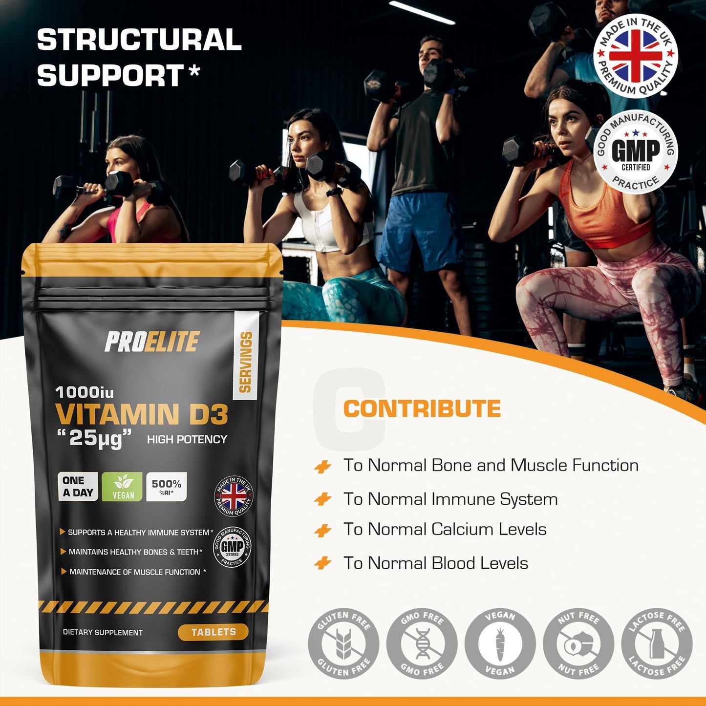 Vitamin D 1000iu (25mcg) 365 Vegan Tablets | 1 Year Supply for Maintenance of Healthy Immune System, Muscles, Bones & Teeth Vitamin D3 Cholecalciferol Made in The UK by PROELITE
