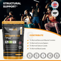 Vitamin D 1000iu (25mcg) 180 Vegan Tablets | 6 Months Supply for Maintenance of Healthy Immune System, Muscles, Bones & Teeth Vitamin D3 Cholecalciferol Made in The UK by PROELITE