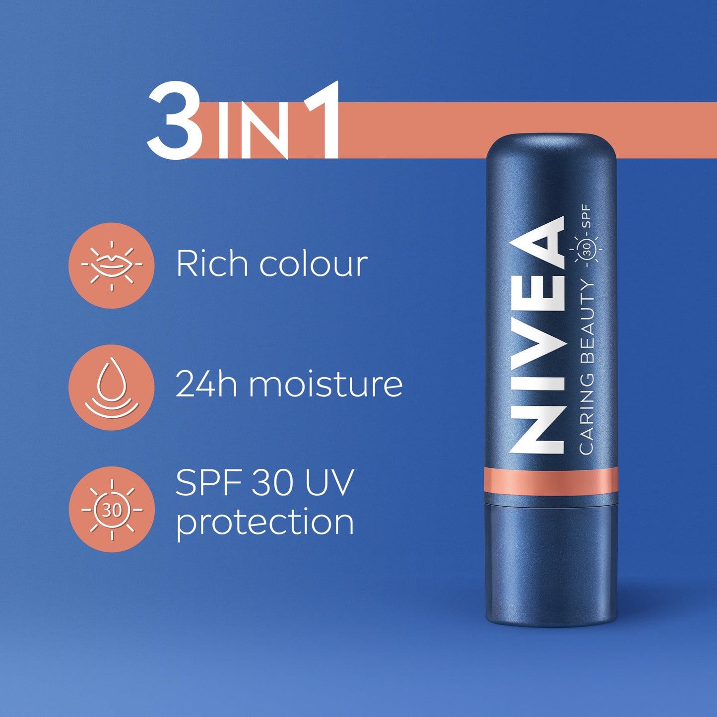 NIVEA Caring Beauty Nude Lip Balm SPF30 (4.8g), 3-in-1 Buttery Lip and Cheek Tint, Rich Colour and 24H Moisturisation with SPF 30 Protection