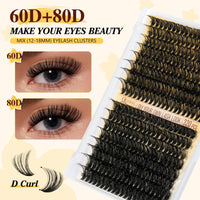 QUEWEL Lash-Clusters 320Pcs 60D+80D DIY Lash Extension Kit Mix 12-18mm Cluster-Lashes with Lash Bond and Seal and Lash Tweezer, Easily Create Thick and Charming Eyes at Home(60D+80D D MIX12-18 Kit)