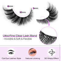 GVEFETIEE Natural Cat Eye False Lashes - Wispy 3D Strip Lashes