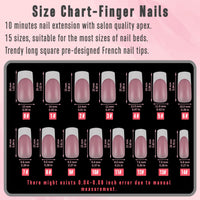 NOVO OVO French Tip Hand and Toe Nail Tips Press on kit, BERRY PINK Square Soft Gel Nail Extension, Square Round Toenails, Pre-applied Tip Primer & Base Coat, Full Cover Matte for DIY x 15 Sizes
