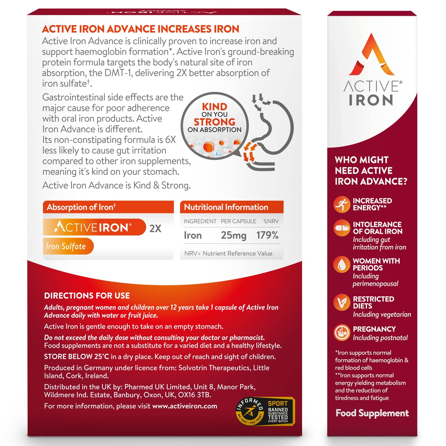 Active Iron Advance 25mg Iron Supplement | Non- Constipating | Clinically Proven to Increase Iron Levels | Fights Tiredness & Fatigue | 30 Daily Capsules