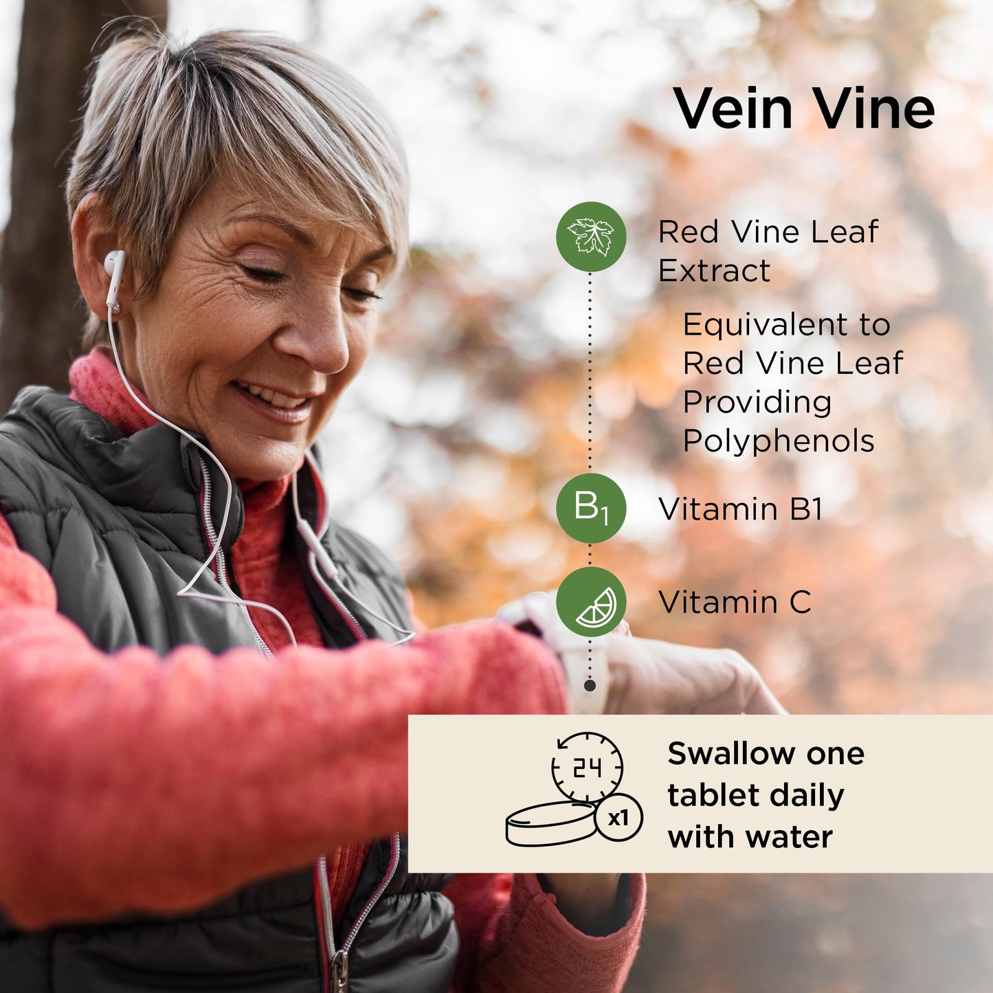 Healthspan Vein Vine Leg Vein Support 360mg (180 Tablets) | for Tired & Heavy Legs | Maintains Healthy Leg-Vein Functions | Red Vine Leaf Extract | Added Vitamins B1 & C | Vegan