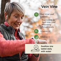 Healthspan Vein Vine Leg Vein Support 360mg (180 Tablets) | for Tired & Heavy Legs | Maintains Healthy Leg-Vein Functions | Red Vine Leaf Extract | Added Vitamins B1 & C | Vegan