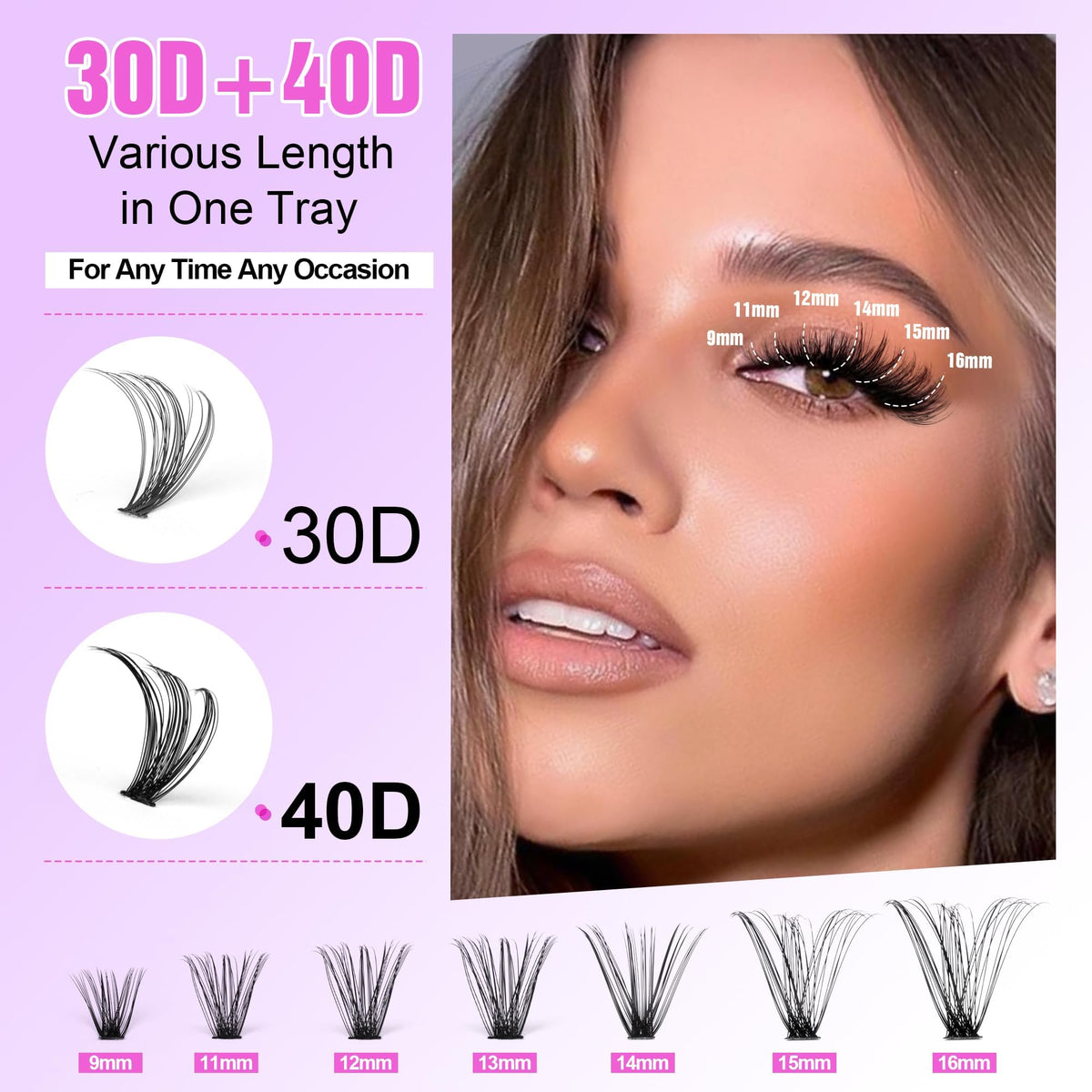 Pawotence Eyelash Extension Kit Cluster Lashes Individual Cluster 9-16mm Lash Extension Kit with Lash Bond and Seal, Lash Tweezers for Self Use,280pcs Individual Eyelashes Kit (30D-40D KIT)