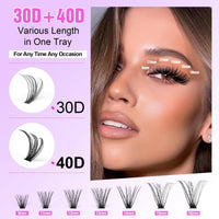 Pawotence Eyelash Extension Kit Cluster Lashes Individual Cluster 9-16mm Lash Extension Kit with Lash Bond and Seal, Lash Tweezers for Self Use,280pcs Individual Eyelashes Kit (30D-40D KIT)