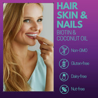 Hair, Skin & Nails - Biotin & Coconut Vegan Melts, 90 Day Supply, 10,000µg of Biotin, 5mg Coconut Oil, Hair Growth Supplement, Vitamins for Men & Women
