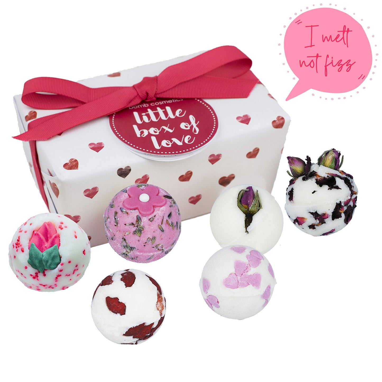 Bomb Cosmetics Little Box of Love Ballotin Bath Melt Wrapped Gift Pack, Contains, 6 x 30g