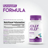 JOLLY JELLY Biotin Gummies 10,000mcg - Potent Formula for Hair Skin and Nails, Tapioca Base, Grape Flavour - Halal, Non GMO - 60 Vegan Gummies.
