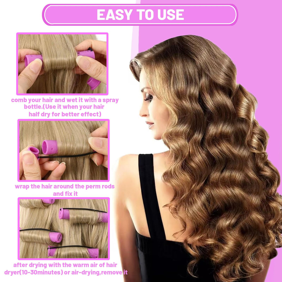 Honicemar 30 Pcs Perm Rollers Set for Long & Short Hair - 0.74 Inch Large Cold Wave Rods, DIY Curling Tools for Natural Hairstyles, Hair Curling Rods for Home or Salon Styling