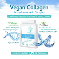 Vegan Collagen & Hyaluronic Acid Complex - 60 Capsules - Effective Skin, Hair & Nails Formula with 500mg of Vollagen in The Exact Amino ratios of Human Collagen - D-Biotin, Seaweed, Vitamins E&C