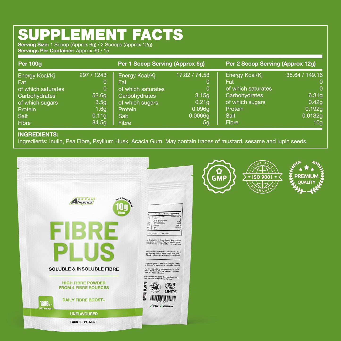 Freak Athletics Fibre Supplement Prebiotic Fibre Powder - Soluble & Insoluble Fibre from 4 Fibre Sources - 10g Fibre Per 2 Scoop Serving - Prebiotic Fibre Suitable for Men & Women UK Made