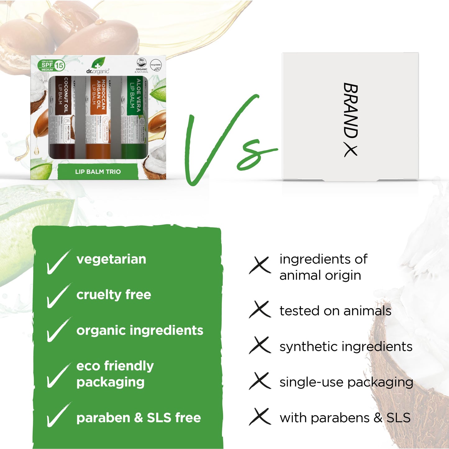 Dr. Organic Dr Organic Lip Balm Gift Set, Moisturising, SPF 15, Assorted Multipack with Aloe Vera, Argan Oil, Coconut Oil, Natural, Vegetarian, Cruelty-Free, Paraben & SLS-Free, Organic, 5.7ml