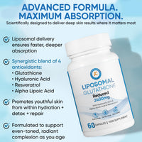 Keka Naturals Liposomal Glutathione 2400mg, with Hyaluronic Acid, Resveratrol, Active Form L-Glutathione Reduced (GSH) Max Absorption, 60 Capsules