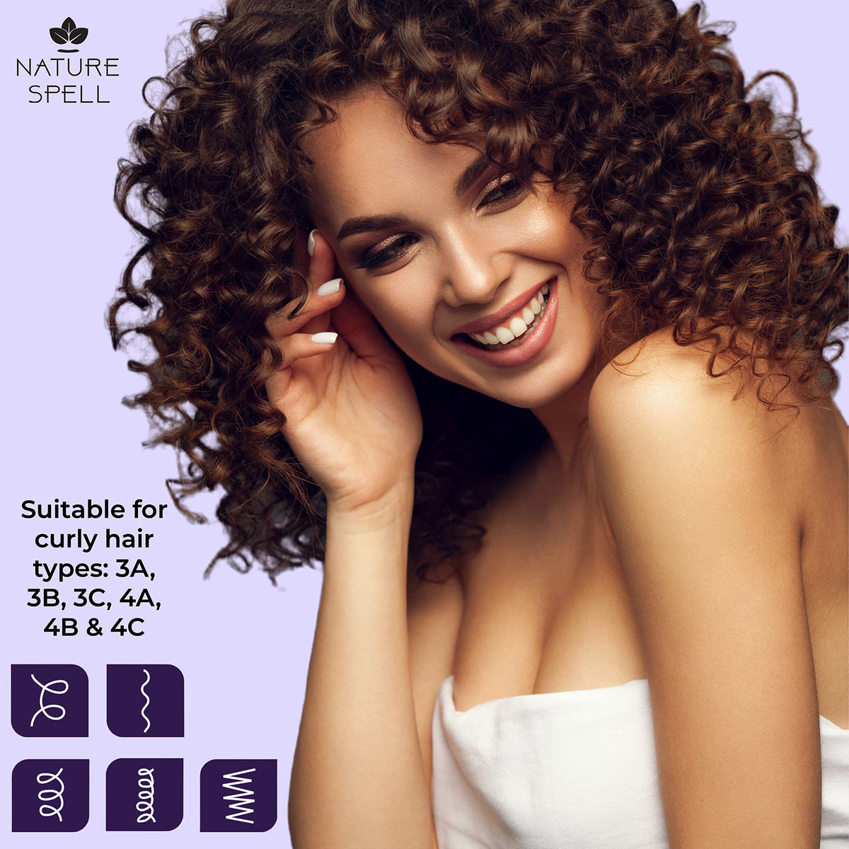 Curl Enhancing Hair Mask for Curly Hair by Nature Spell 400ml – Infused with Rice Water & Linseed, For All Curl Types, Sulphate Free Hair Mask, 100% Vegan, Made in the UK, white
