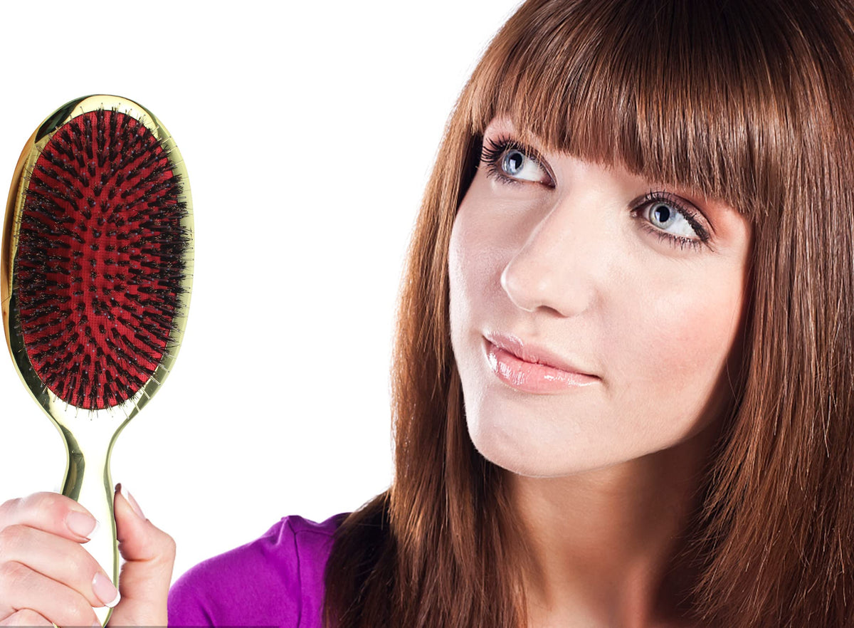 VinBee Paddle Hair Extension Brush Cushion Hair Brush Detangler Dual Bristle Design Soft Boar Bristle Nylon Brushs for Extensions,Long,Wet & Dry, Thick & Curly Hairs Anti-static Comb Beauty Works Gold