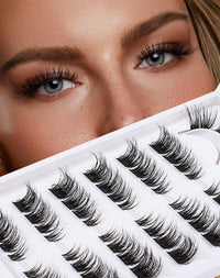 Jiocolor Lash Clusters Wispy Cat Eye Individual Lash Extensions Natural Cluster Lashes 9-15MM DIY Eyelash Extension C Curl Eyelash Cluster 7 Pairs