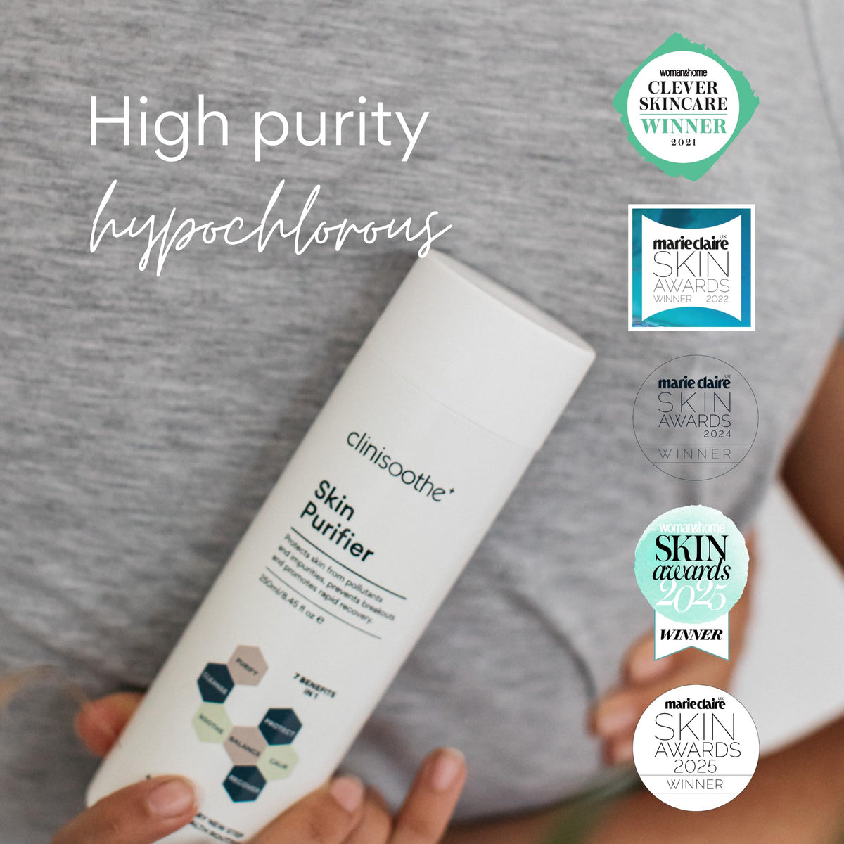 Clinisoothe+ Skin Purifier 250ml Pour Application - Hypochlorous Acid Solution for Face and Body - Defends Daily Against Pollutants & Impurities – Supports Blemish-Prone, Sensitive Skin Care