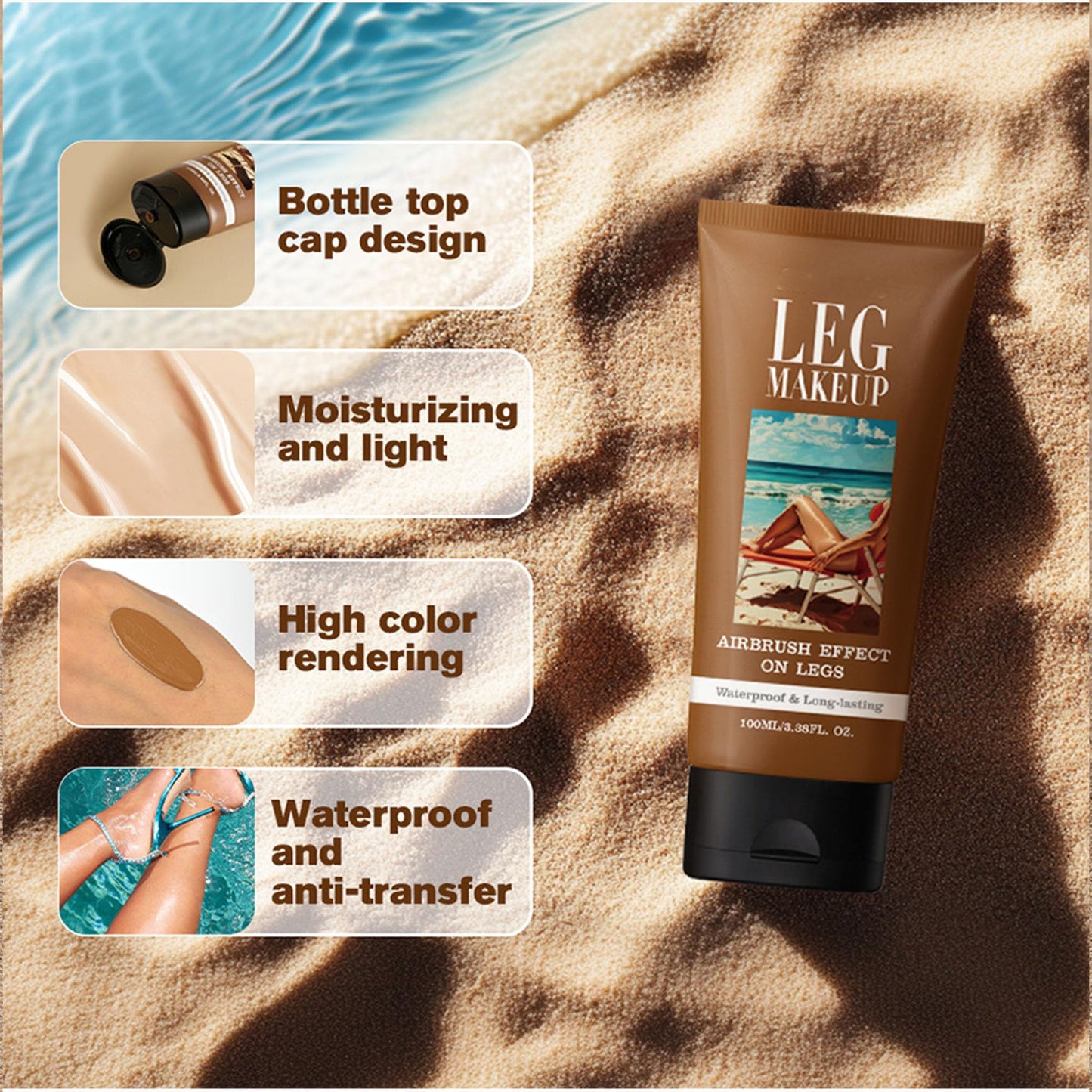 Generic Miracle De Paris Body Coverage Perfector, Leg Makeup Waterproof, Tattoo Cover Up Cream, All Over Complexion Perfector With Body Makeup Brush (Light Brown#02)